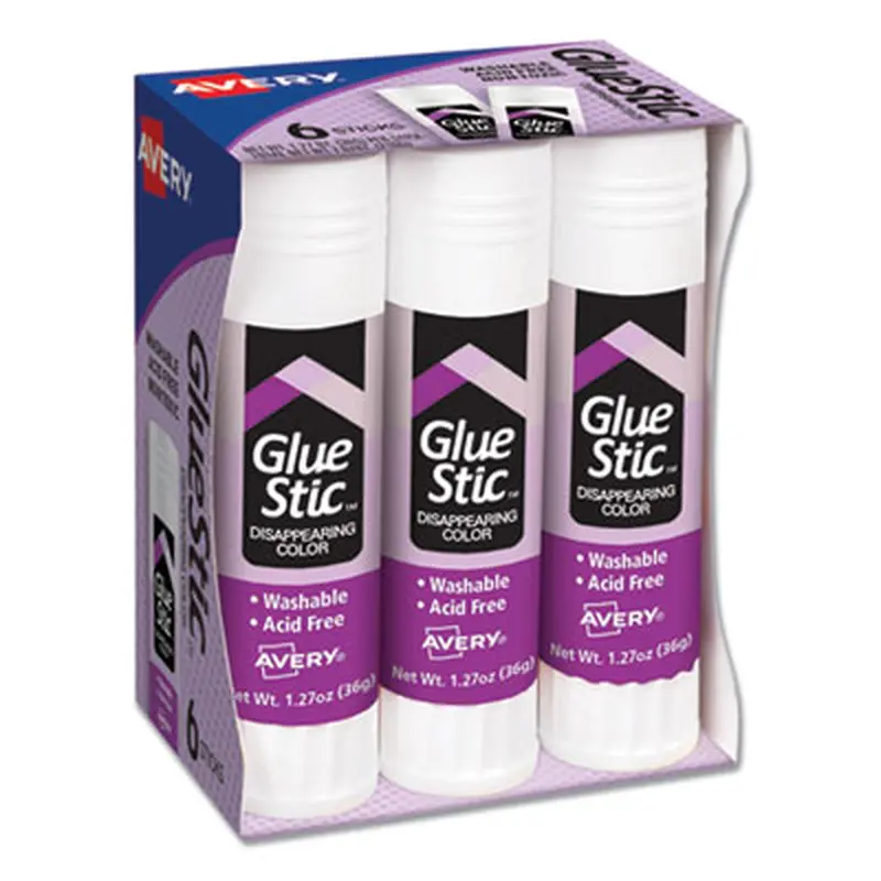 Permanent Glue Stic Value Pack, 1.27 oz, Applies Purple, Dries Clear, 6/Pack - Glue | Avery