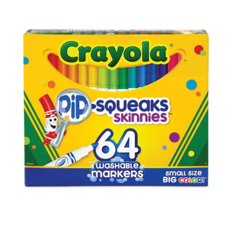 Pip-Squeaks Skinnies Washable Markers, Medium Bullet Tip, Assorted Colors, 64/Pack - Markers | Crayola
