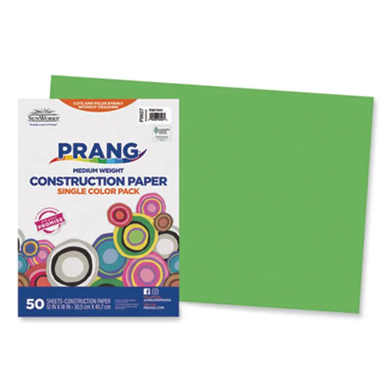 SunWorks Construction Paper, 50 lb Text Weight, 12 x 18, Bright Green, 50/Pack - Art & Design Paper | Prang