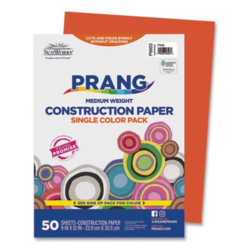 SunWorks Construction Paper, 50 lb Text Weight, 9 x 12, Orange, 50/Pack - Art & Design Paper | Prang