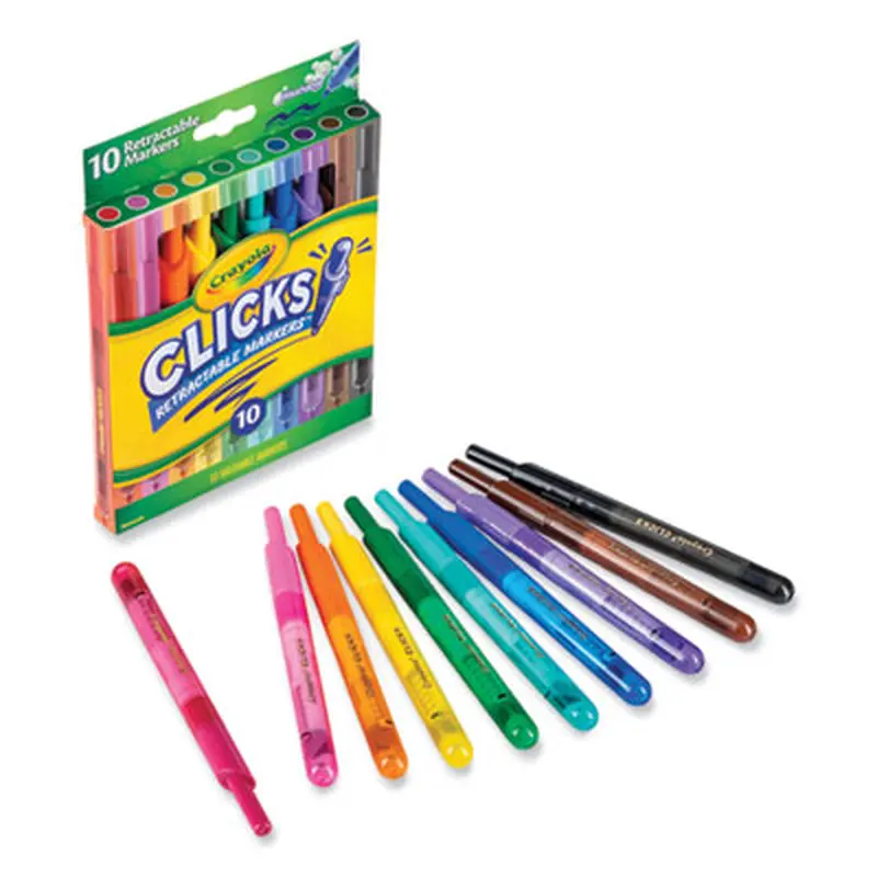 Super Clicks Retractable Markers, Assorted Bullet Tip Sizes, Assorted Colors, 10/Pack - Markers | Crayola