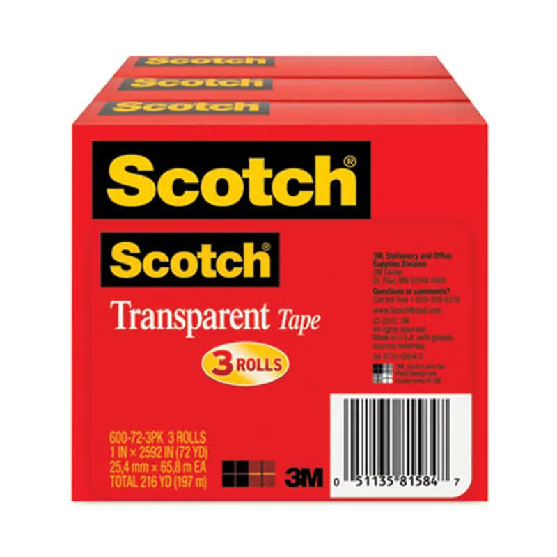 Transparent Tape, 3" Core, 1" x 72 yds, Transparent, 3/Pack - Tape | Scotch