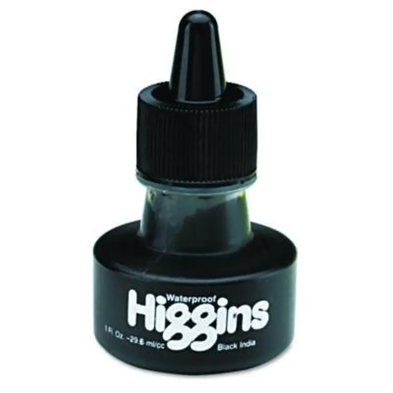 Waterproof Pigmented Drawing Ink, 1 oz Bottle, Black - Bottled Ink | Higgins
