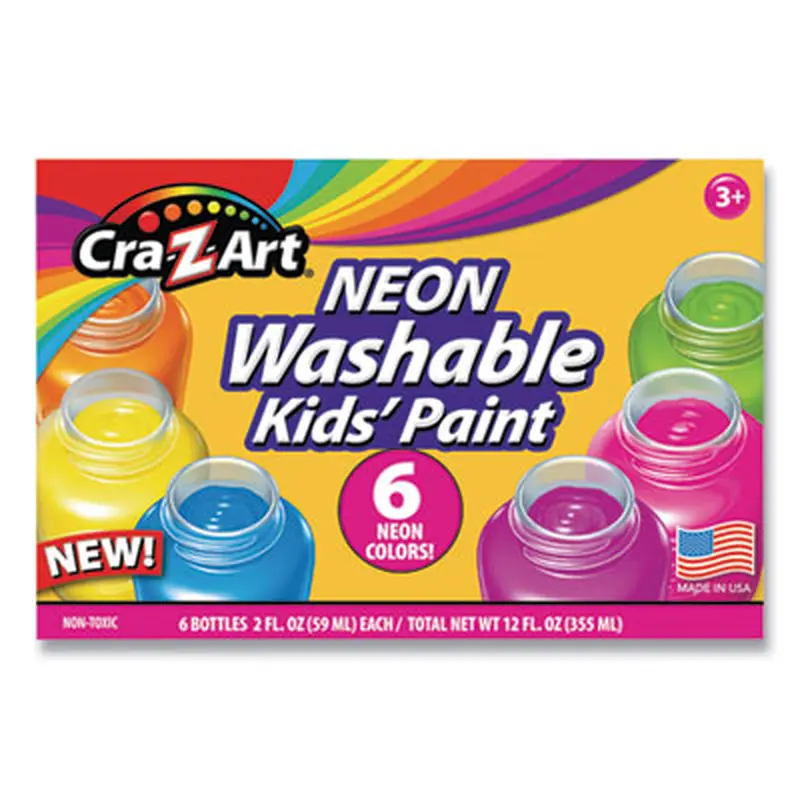 Neon Washable Kids' Paint, 6 Assorted Neon Colors, 2 oz Bottle, 6/Pack - Paint | Cra-Z-Art