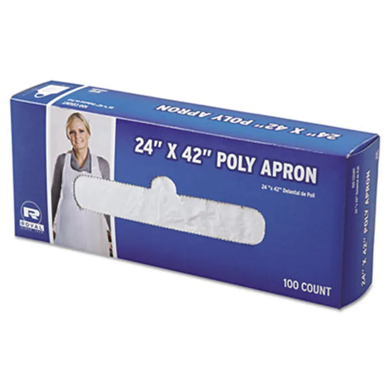 Poly Apron, 24 x 42, One Size Fits All, White, 100/Pack, 10 Packs/Carton - Smocks & Aprons | AmerCareRoyal