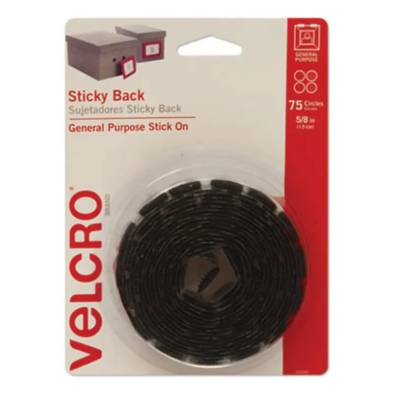 Sticky-Back Fasteners, Removable Adhesive, 0.63" dia, Black, 75/Pack - Hook & Loop Fasteners | VELCRO Brand