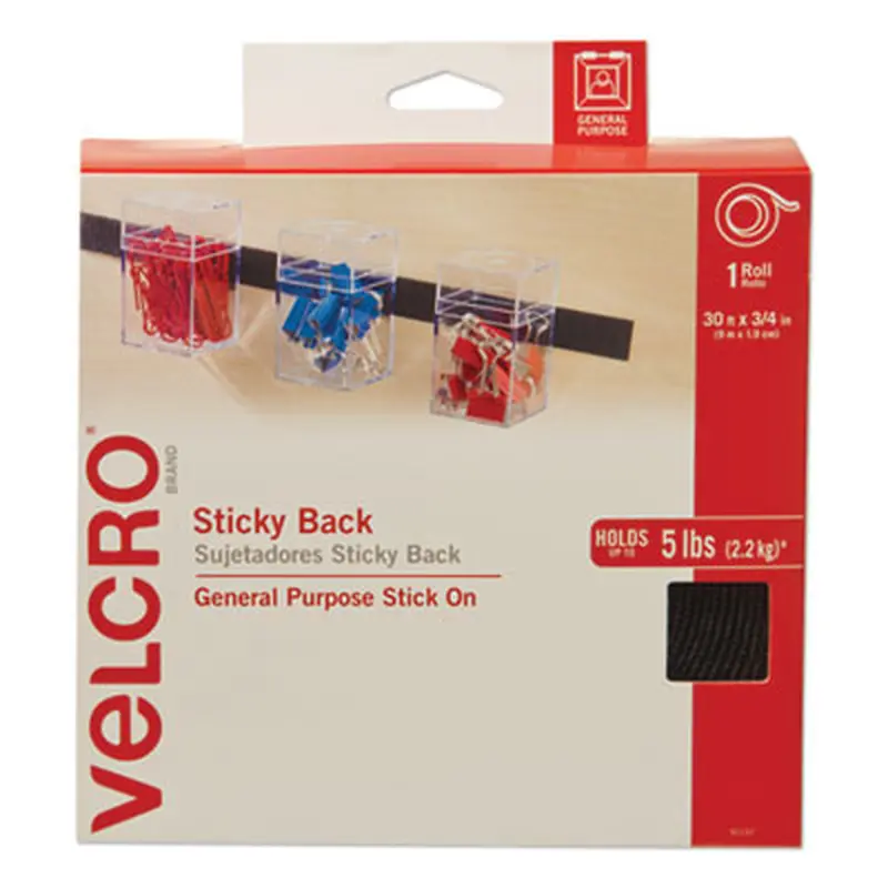 Sticky-Back Fasteners, Removable Adhesive, 0.75" x 30 ft, Black - Hook & Loop Fasteners | VELCRO Brand