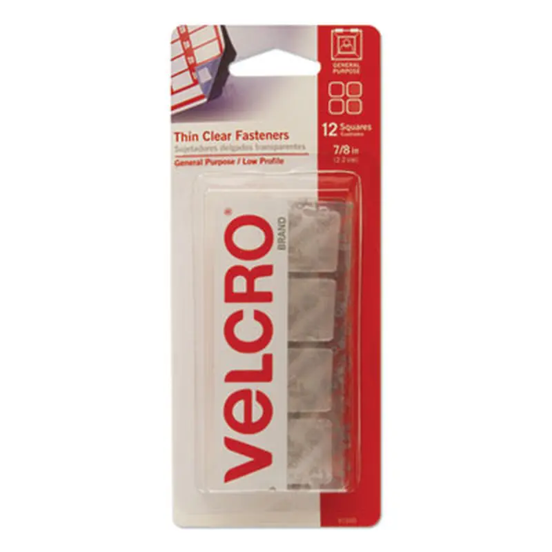 Sticky-Back Fasteners, Removable Adhesive, 0.88" x 0.88", Clear, 12/Pack - Hook & Loop Fasteners | VELCRO Brand