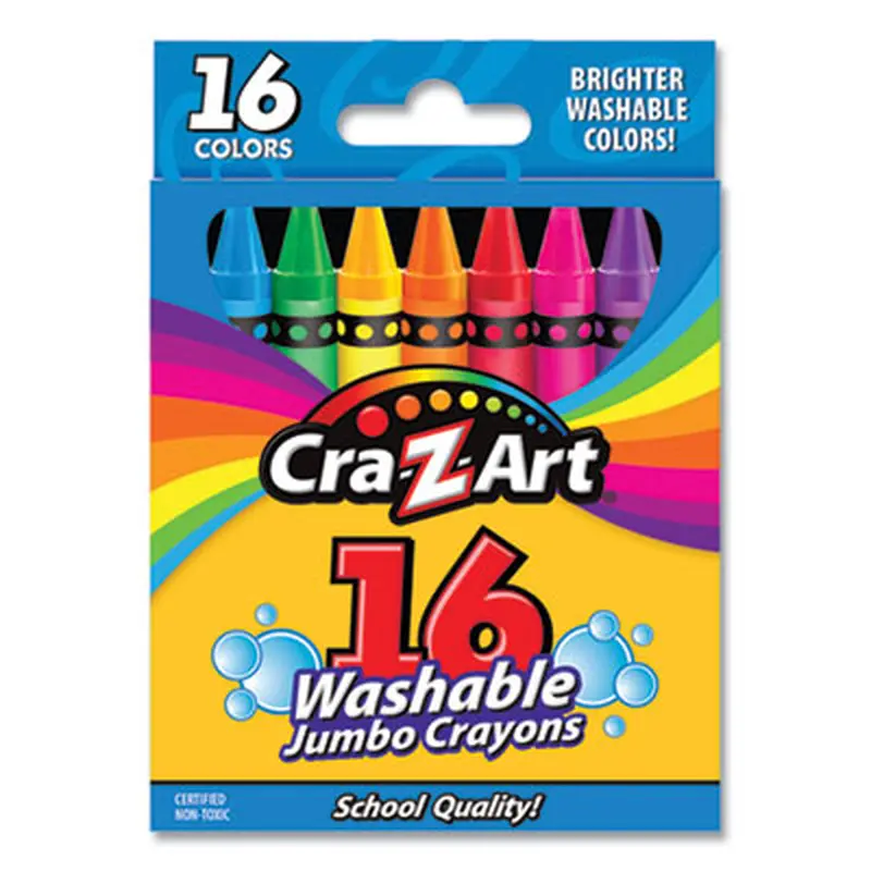 Washable Jumbo Crayons, Jumbo Size, 16 Assorted Colors, 16/Pack - Crayons | Cra-Z-Art
