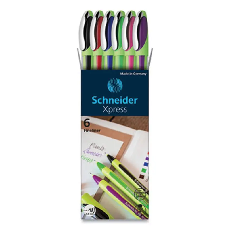 Xpress Fineliner Porous Point Pen, Stick, Fine 0.8 mm, Assorted Ink and Barrel Colors, 6/Pack - Pens | Schneider