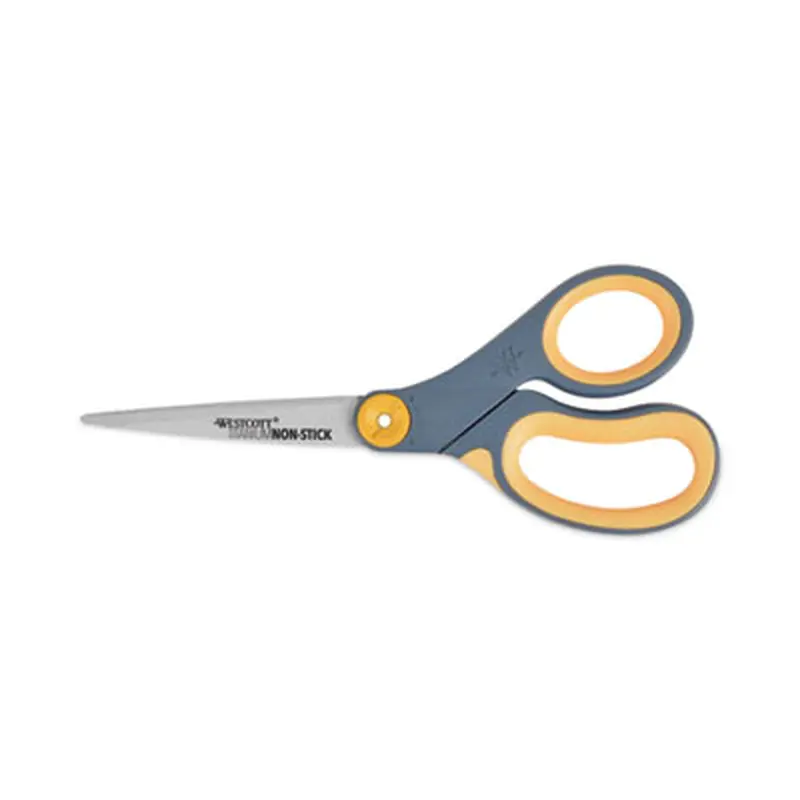 Non-Stick Titanium Bonded Scissors, 8" Long, 3.25" Cut Length, Straight Gray/Yellow Handle - Scissors | Westcott
