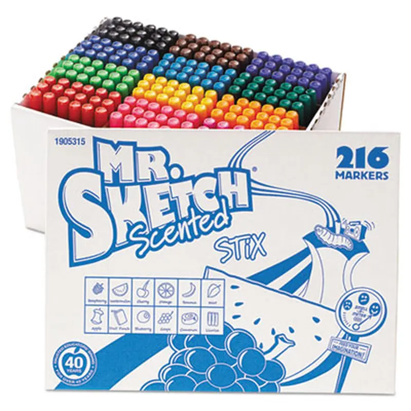 Scented Stix Watercolor Marker Set School Pack, Fine Bullet Tip, Assorted Colors, 216/Set - Markers | Mr. Sketch