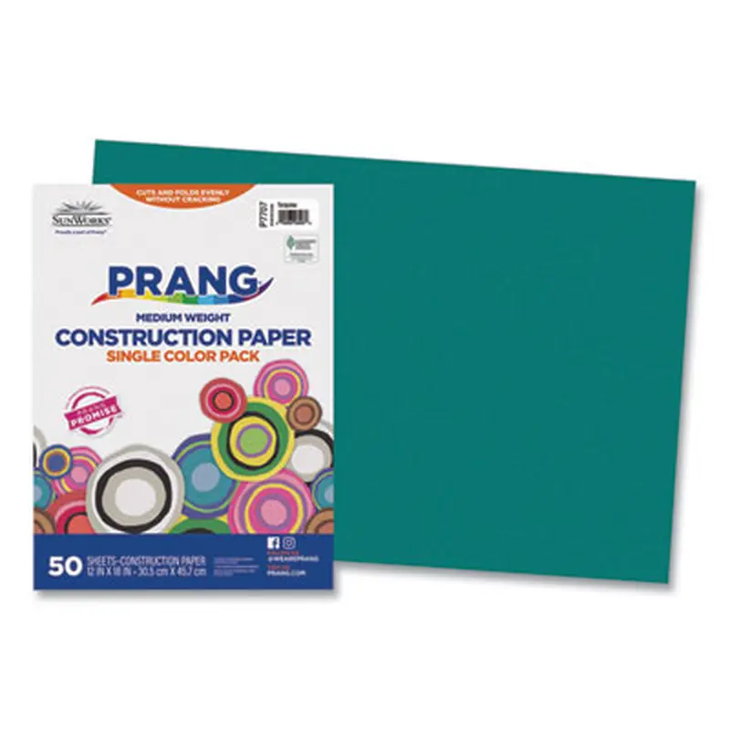 SunWorks Construction Paper, 50 lb Text Weight, 12 x 18, Turquoise, 50/Pack - Art & Design Paper | Prang