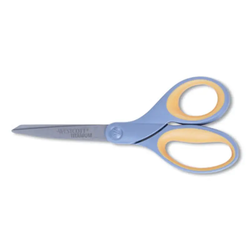 Titanium Bonded Scissors, Left Handed, 8" Long, 3.5" Cut Length, Straight Gray/Yellow Handle - Scissors | Westcott