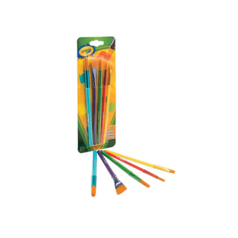Arts and Craft Brush Set, Assorted Sizes, Natural Hair, Angled, Flat, Round, 5/Set - Paint Supplies | Crayola