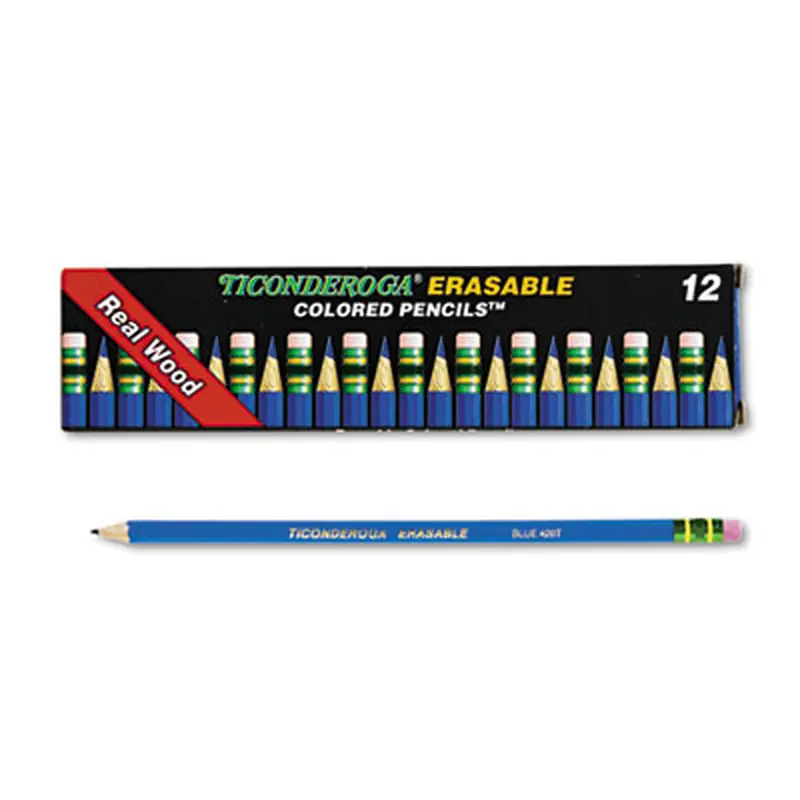 Erasable Colored Pencils, 2.6 mm, 2B, Blue Lead, Blue Barrel, Dozen - Pencils | Ticonderoga