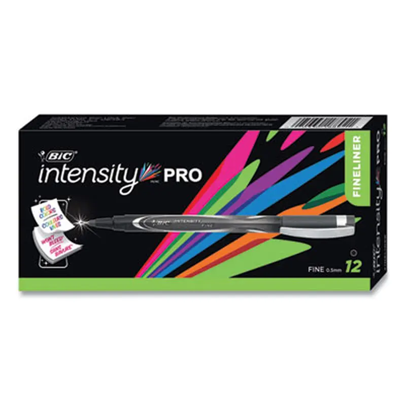 Intensity Porous Point Pen, Stick, Fine 0.5 mm, Black Ink, Black Barrel, Dozen - Pens | BIC