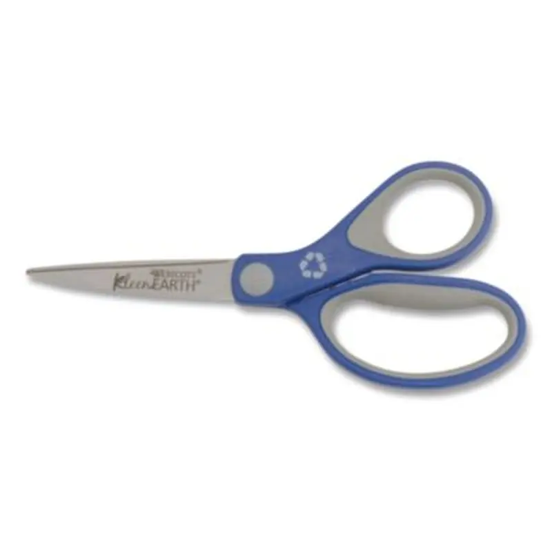 KleenEarth Soft Handle Scissors, 7" Long, 2.25" Cut Length, Straight Blue/Gray Handle - Scissors | Westcott