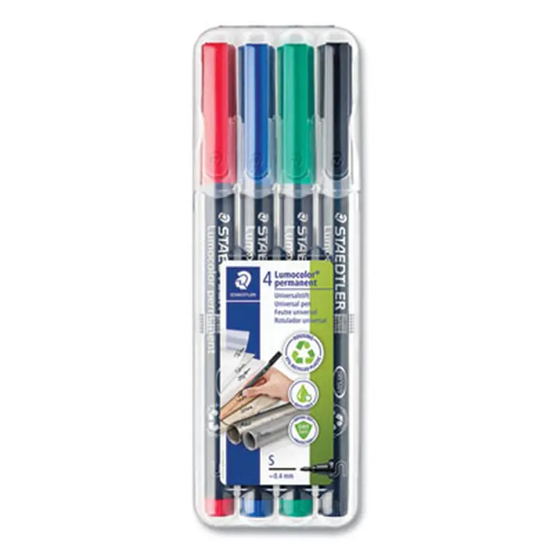 Lumocolor Porous Point Pen, Stick, Extra-Fine 0.4 mm, Assorted Ink and Barrel Colors, 4/Pack - Pens | Staedtler