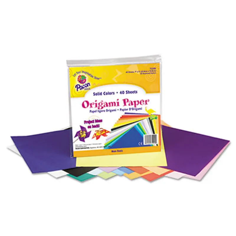 Origami Paper, 30 lb Bond Weight, 9 x 9, Assorted Bright Colors, 40/Pack - Art & Design Paper | Pacon