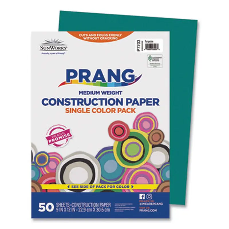 SunWorks Construction Paper, 50 lb Text Weight, 9 x 12, Turquoise, 50/Pack - Art & Design Paper | Prang