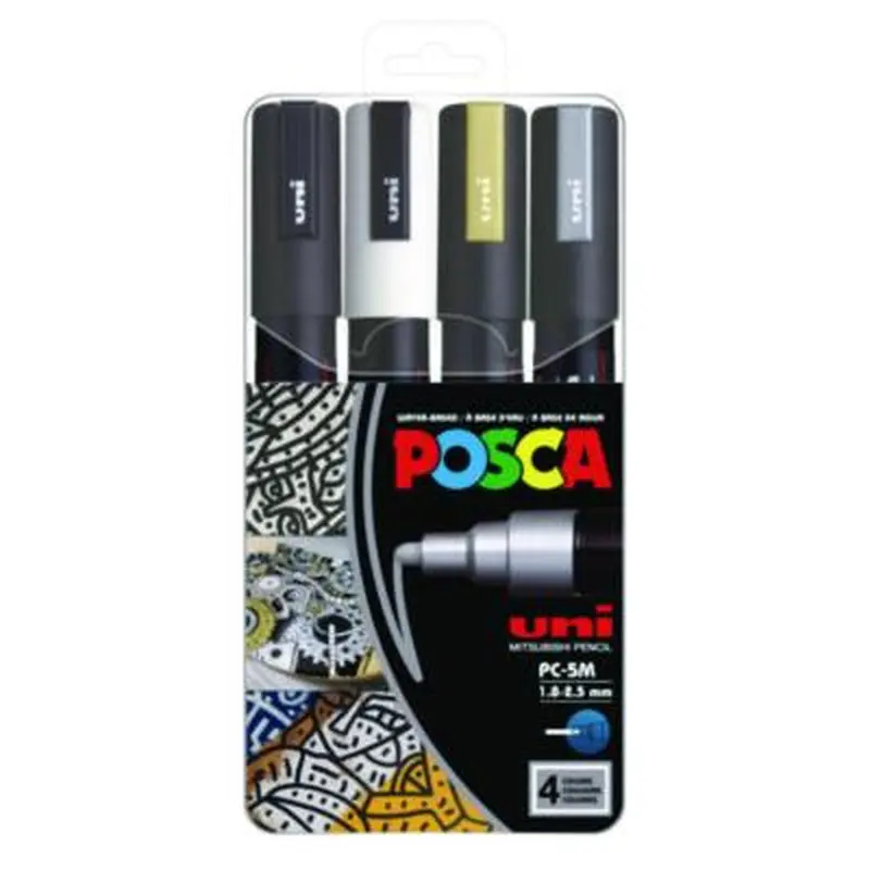 Water-Based Paint Markers, Medium Bullet Tip, Assorted Colors, 4/Set - Markers | POSCA