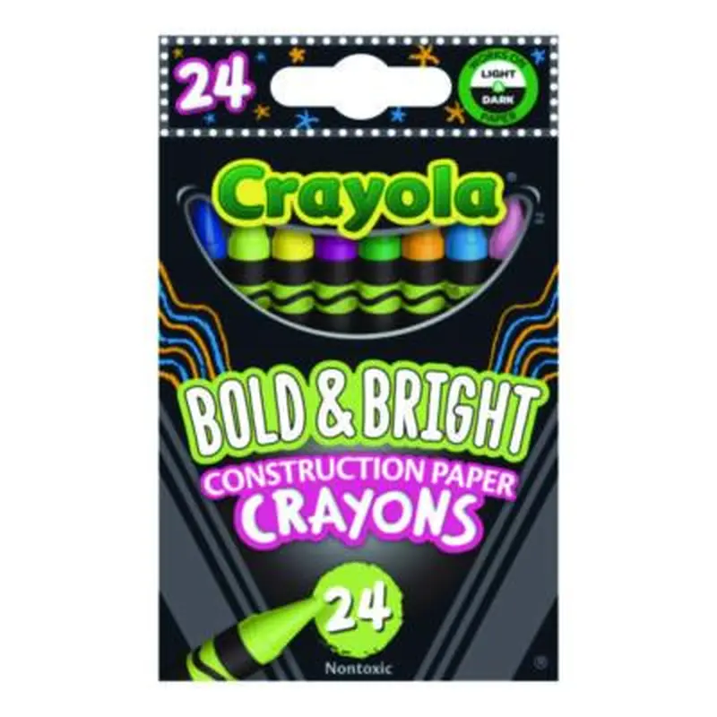 Bold and Bright Construction Paper Crayons, Regular Size, 0.5" x 3.5", 24 Assorted Colors, 24/Box - Crayons | Crayola