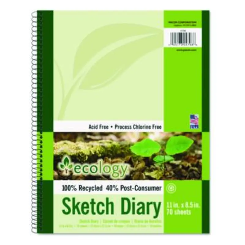 Ecology Sketch Diary, 60 lb Text Paper Stock, Green Cover, (70) 11 x 8.5 Sheets - Lab & Design Notebooks | Pacon