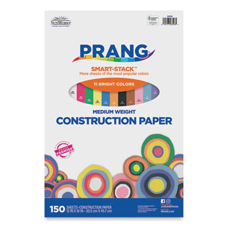 SunWorks Construction Paper Smart-Stack, 50 lb Text Weight, 12 x 18, Assorted, 150/Pack - Art & Design Paper | Prang