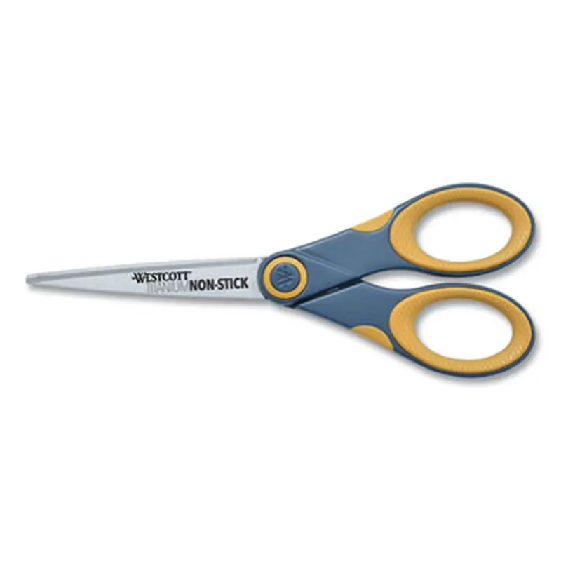 Non-Stick Titanium Bonded Scissors, 7" Long, 3" Cut Length, Straight Gray/Yellow Handle - Scissors | Westcott