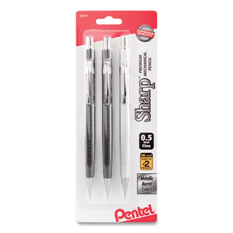 Sharp Mechanical Pencil, 0.5 mm, HB (#2), Black Lead, Assorted Barrel Colors, 3/Pack - Pencils | Pentel
