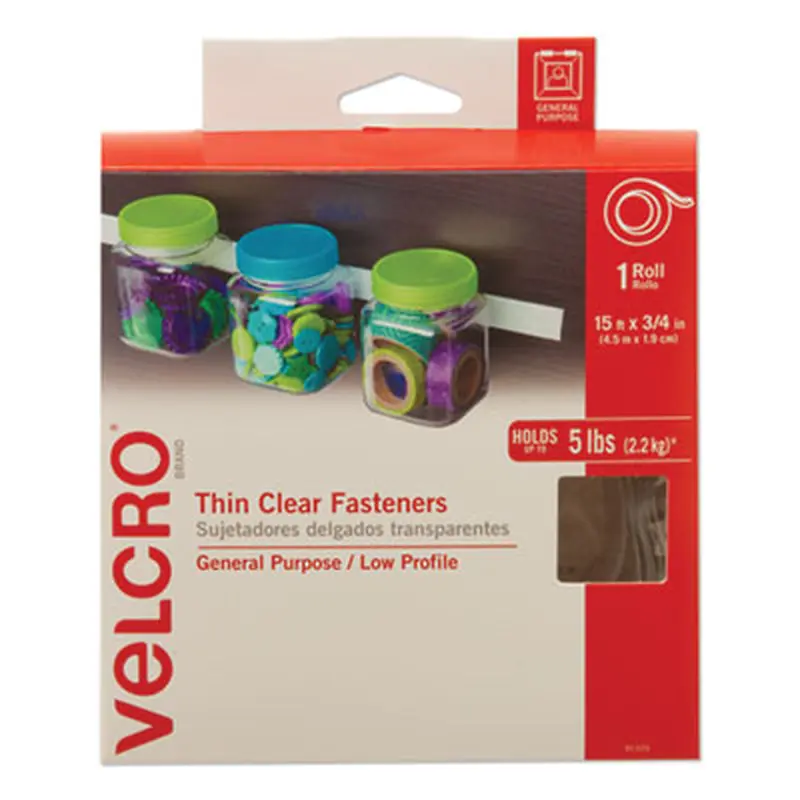 Sticky-Back Fasteners, Removable Adhesive, 0.75" x 15 ft, Clear - Hook & Loop Fasteners | VELCRO Brand