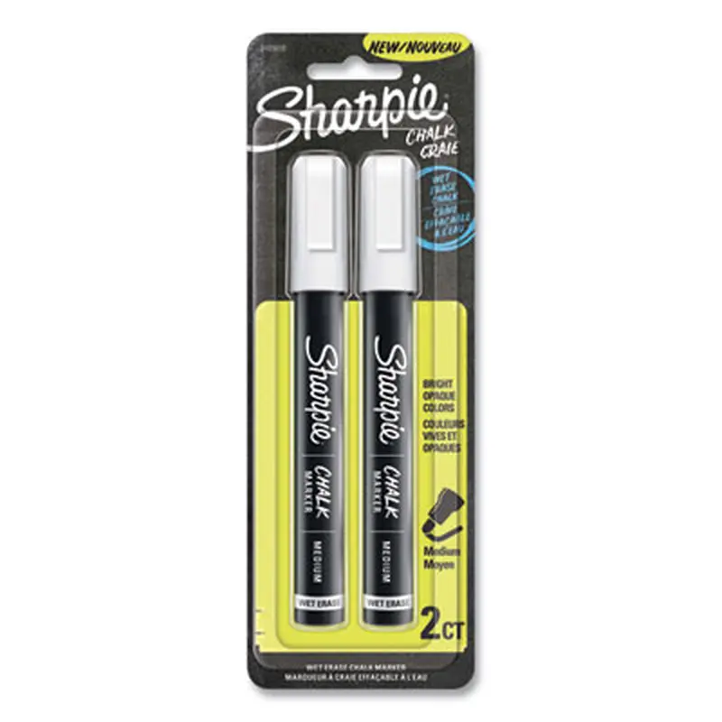 Wet-Erase Chalk Marker, Medium Bullet Tip, White, 2/Pack - Board Markers | Sharpie