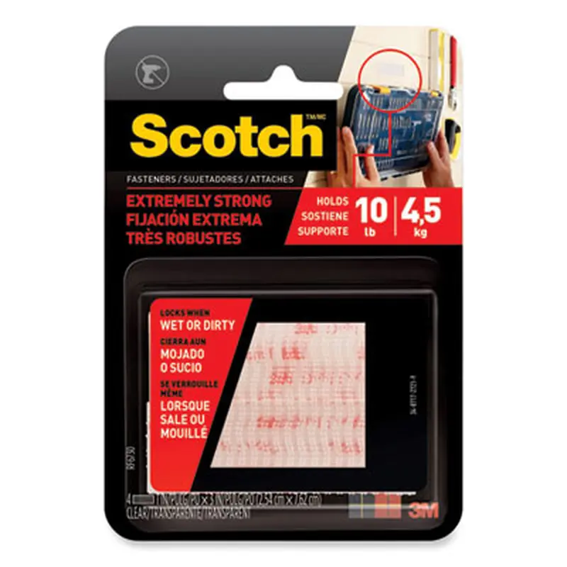 Extreme Fasteners, 1" x 3", Clear, 2/Pack - Hook & Loop Fasteners | Scotch