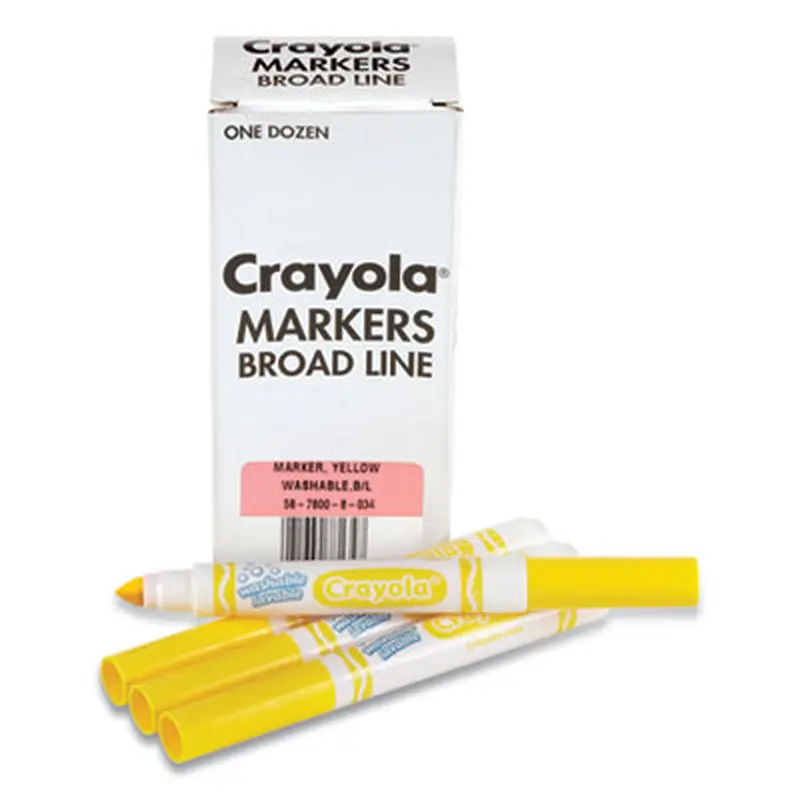 Broad Line Washable Markers, Broad Bullet Tip, Yellow, 12/Box - Markers | Crayola