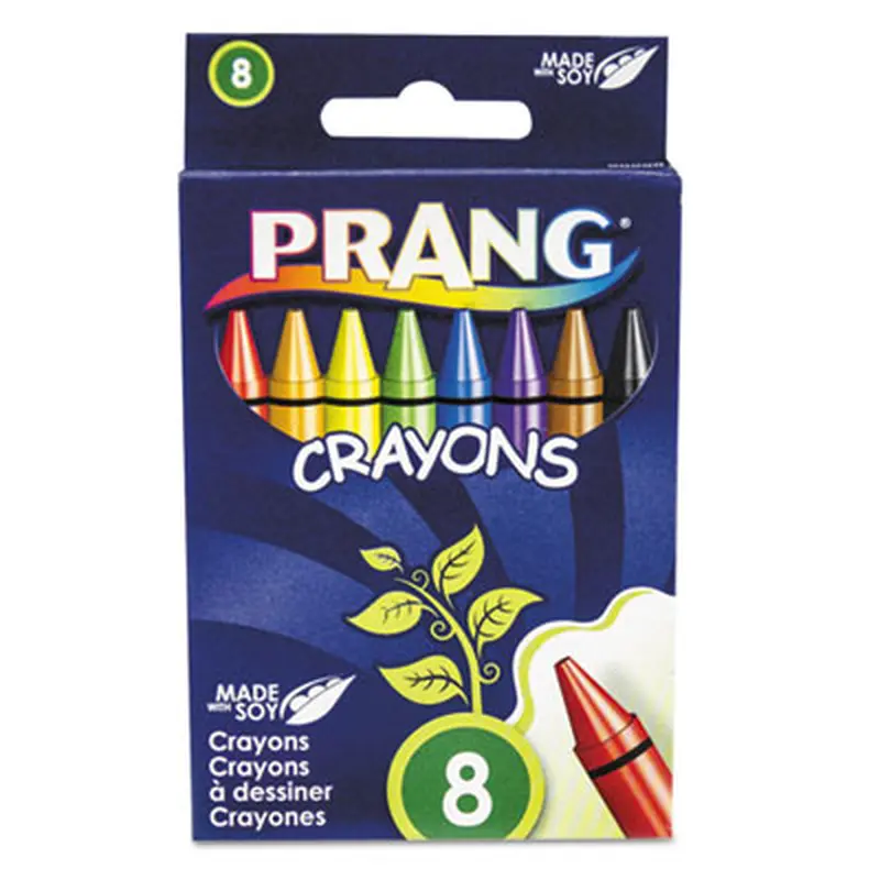 Crayons Made with Soy, Regular Size, 0.37" x 3.7", 8 Assorted Colors, 8/Box - Crayons | Prang