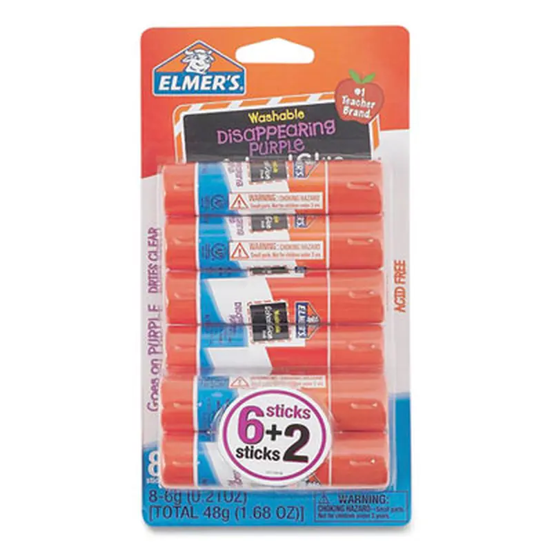 Disappearing Purple School Glue Stick, 0.21 oz, Dries Clear, 8/Pack - Glue | Elmer's