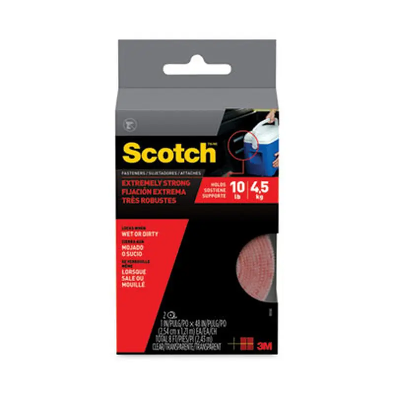 Extreme Fasteners, 1" x 4 ft, Clear, 2/Pack - Hook & Loop Fasteners | Scotch
