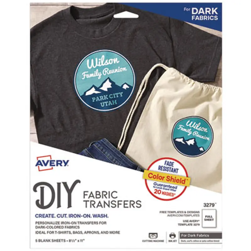 Fabric Transfers for Dark-Colored Fabrics, 8.5 x 11, White, 5/Pack - Art & Design Paper | Avery