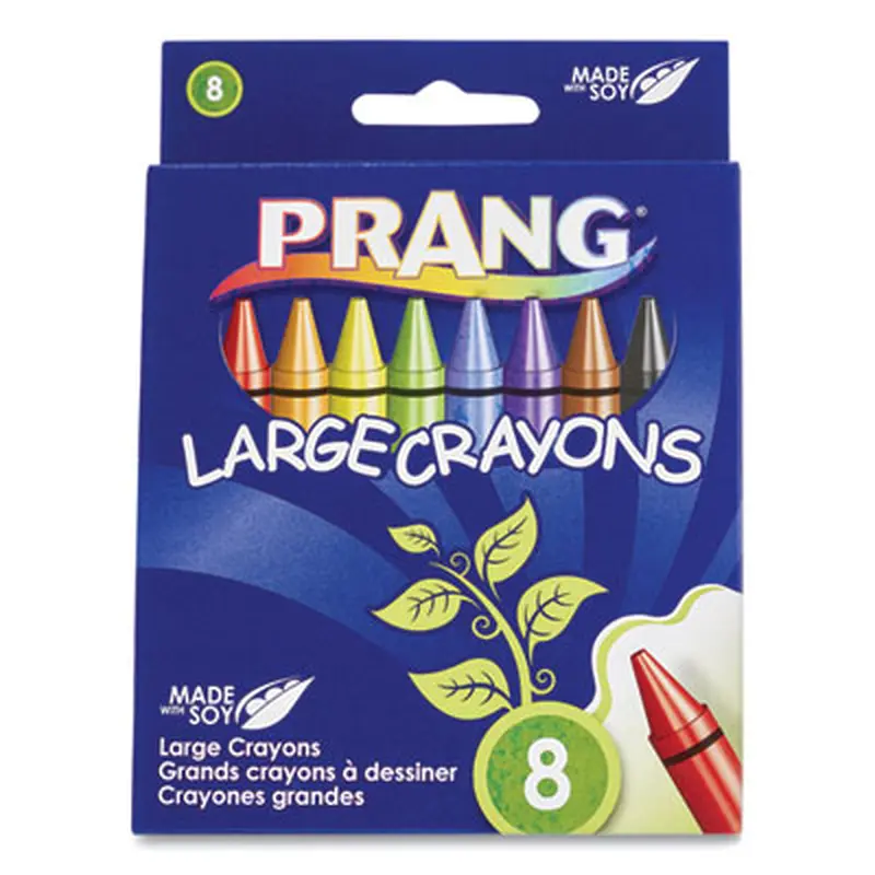 Large Crayons Made with Soy, Large Size, 0.38" x 4", 8 Assorted Colors, 8/Pack - Crayons | Prang