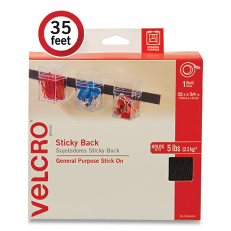 Sticky-Back Fasteners, Removable Adhesive, 0.75" x 35 ft, Black - Hook & Loop Fasteners | VELCRO Brand