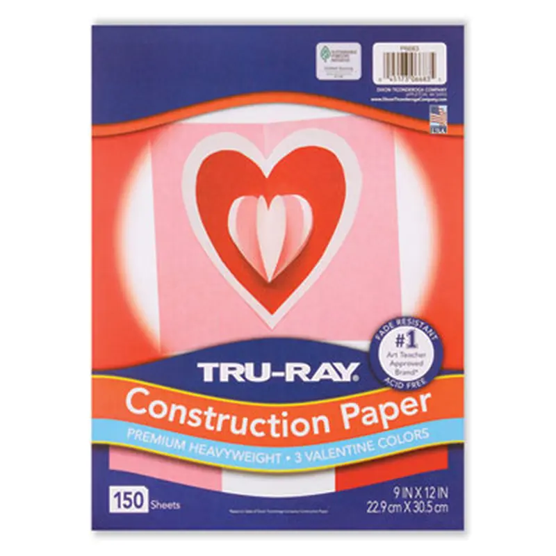 Tru-Ray Construction Paper, 70 lb Text Weight, 9 x 12, Assorted Valentine Colors, 150/Pack - Art & Design Paper | Pacon