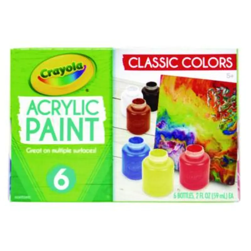 Acrylic Paint Set, Six Assorted Classic Colors, 2 oz Bottles, 6/Box - Paint | Crayola