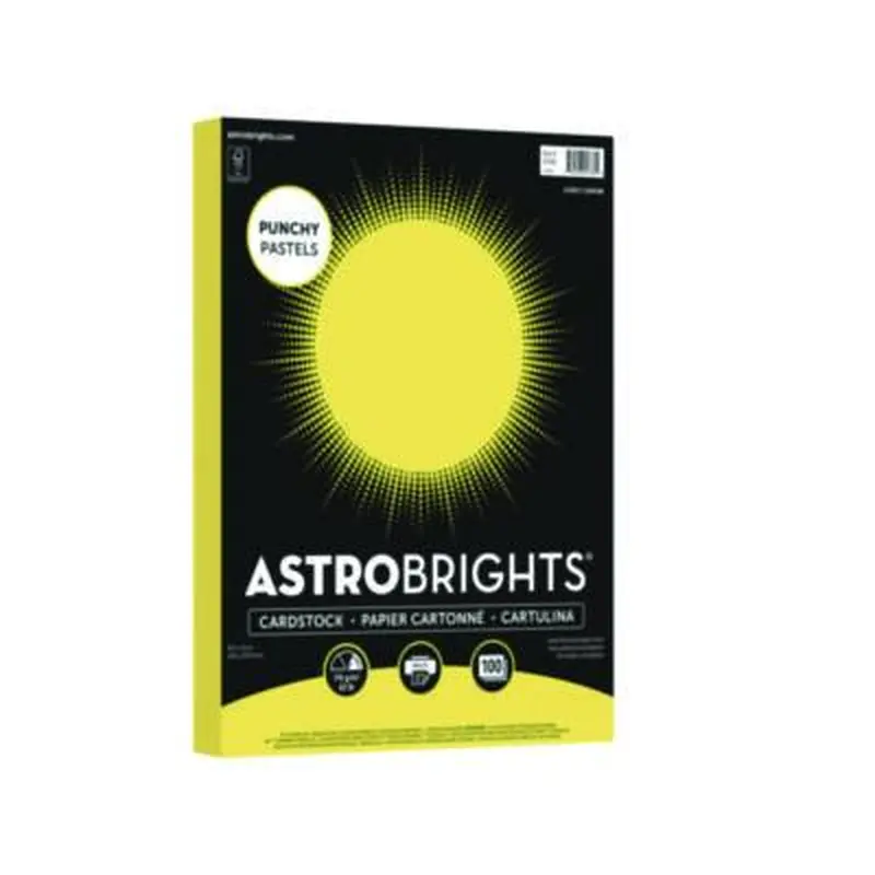 Color Cardstock -"Punchy Pastels" Assortment, 65 lb Cover Weight, 8.5 x 11, Lively Lemon, 100/Pack - Art & Design Paper | Astrobrights