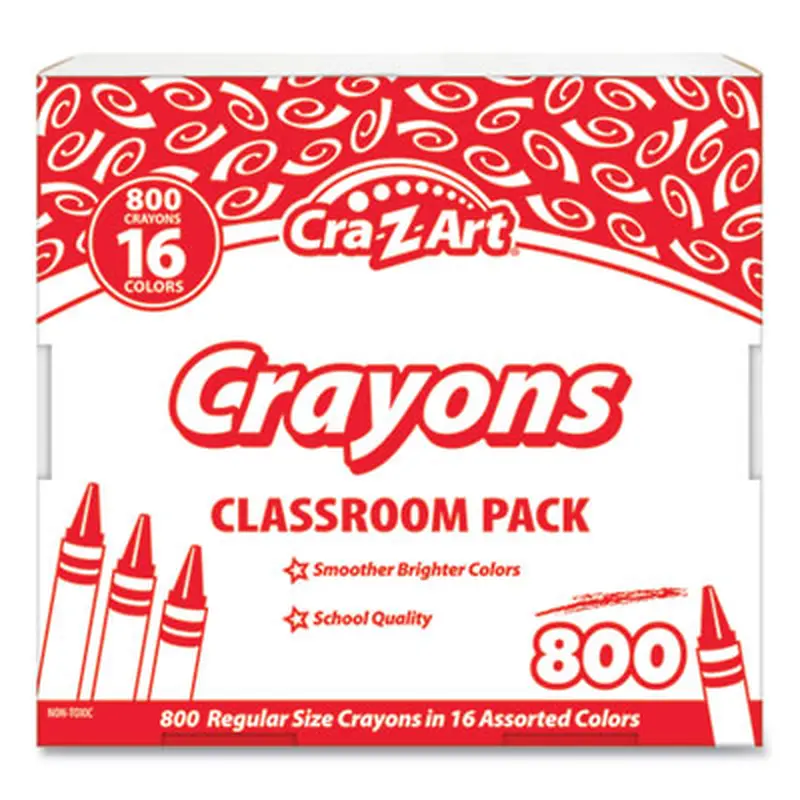 Crayons Classpack with Compartmentalized Storage Box, Regular Size, 16 Assorted Colors, 800/Pack - Crayons | Cra-Z-Art