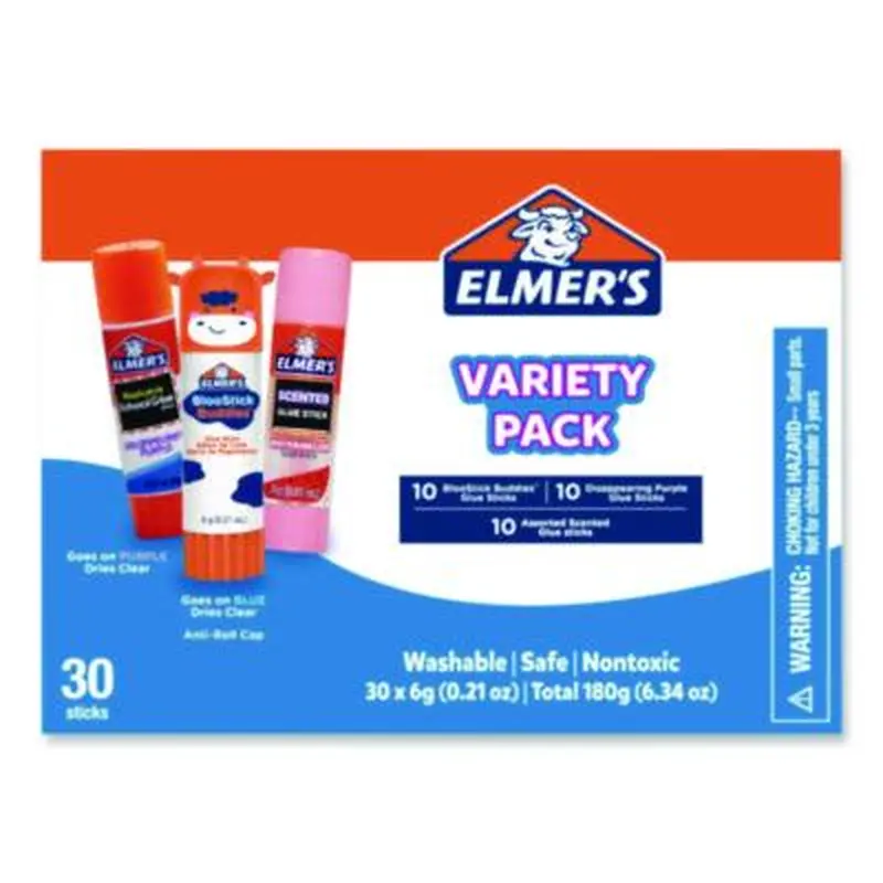 Glue Stick Variety Pack, 0.21 oz, Dries Clear, 30/Pack - Glue | Elmer's