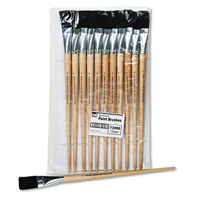 Long Handle Easel Brush, Size 22, Natural Bristle, Flat Profile, 12/Pack - Paint Supplies | Charles Leonard