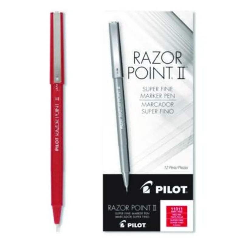 Razor Point II Super Fine Line Porous Point Pen, Stick, Super-Fine 0.2 mm, Red Ink, Red Barrel, Dozen - Pens | Pilot
