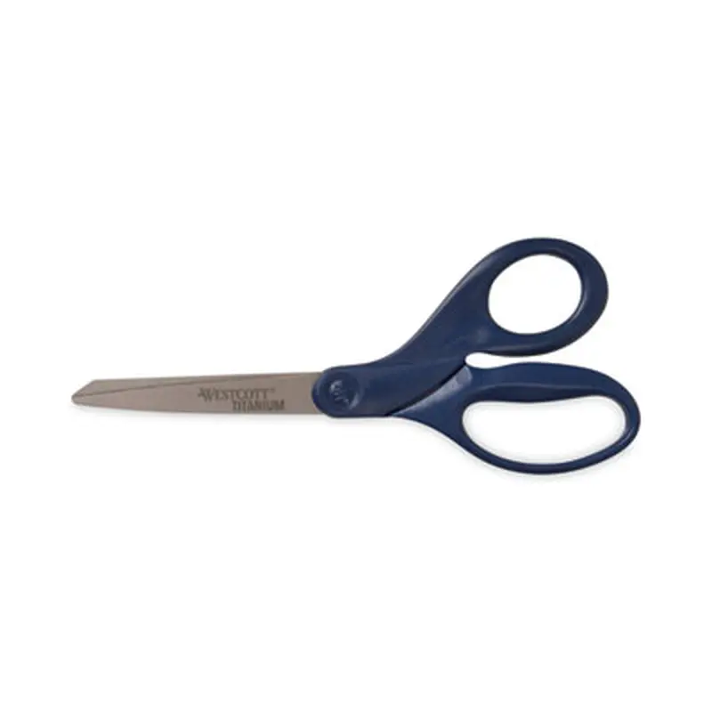 Titanium Bonded Scissors, 8" Long, 3.5" Cut Length, Straight Navy Handle - Scissors | Westcott