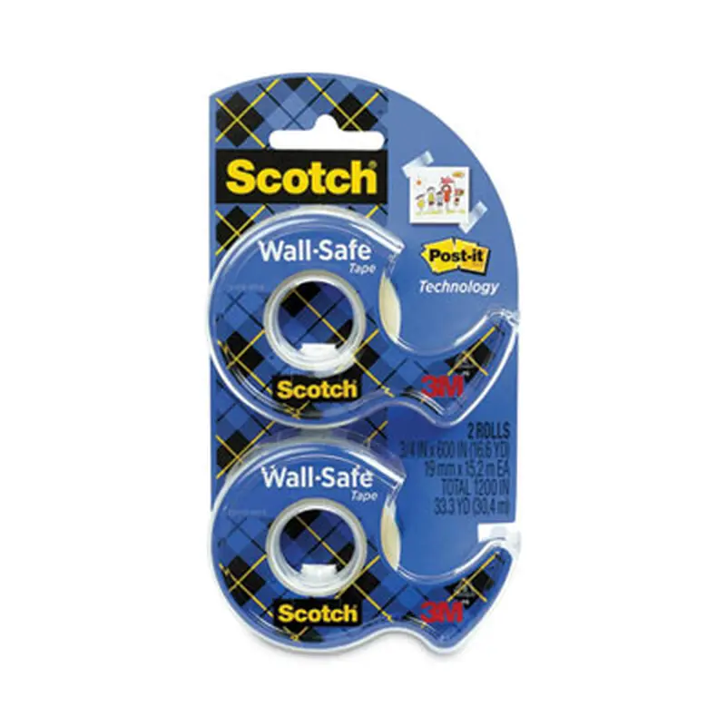Wall-Safe Tape with Dispenser, 1" Core, 0.75" x 50 ft, Clear, 2/Pack - Tape | Scotch